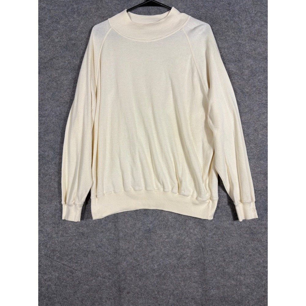 Vintage Polo Ralph Lauren Sweatshirt Mens Large Cream Mock Neck Raglan 90s